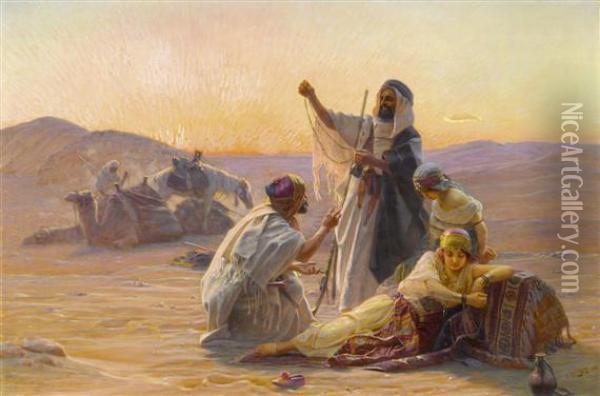 Trade In The Desert Oil Painting - Otto Pilny