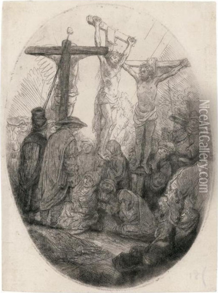 Christ Crucified Between The Two Thieves Oil Painting - Rembrandt Van Rijn