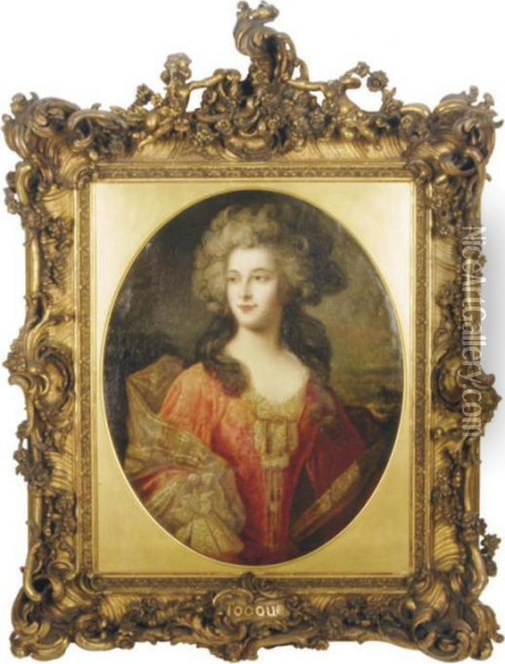 Portrait Of A Lady In A Red Dress, Said To Be The Duchess Ofcheveuse Oil Painting - Louis Tocque