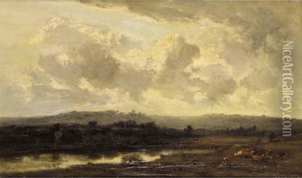 River Landscape Oil Painting - Narcisse-Virgile D Az De La Pena