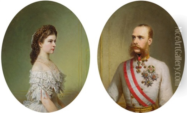 Kaiserin Elisabeth & Kaiser Franz Joseph I (2 Works) Oil Painting - Franz Russ the Elder