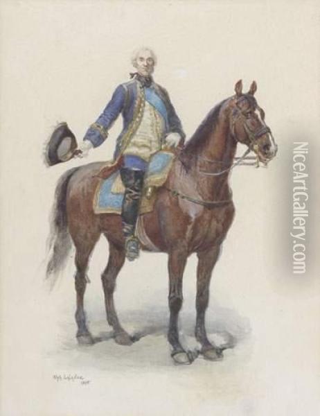 Officier De Cavalerie Sur Son Cheval Oil Painting - Alphonse Lalauze