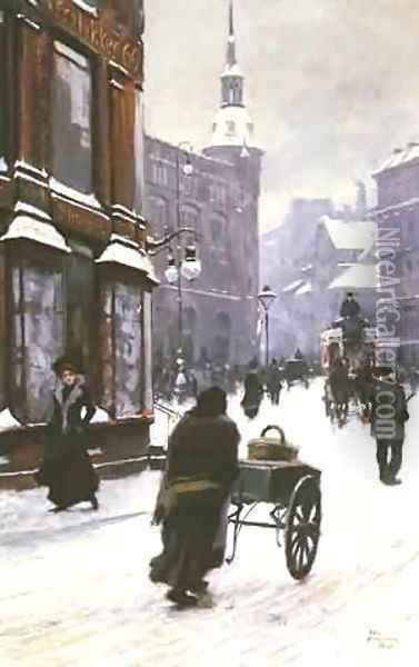 A Street Scene In Winter Oil Painting - T. Paul Fisher