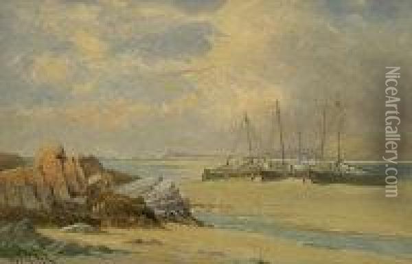 Coastal Scene With Beached Boats Oil Painting - James H.C. Millar