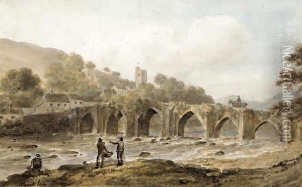 The Bridge, Landilo Fawr, Caermarthenshire Oil Painting - Nicholas Pocock