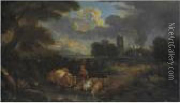 Paesaggio Con Un Pastore Con Il Gregge Oil Painting - Pieter the Younger Mulier