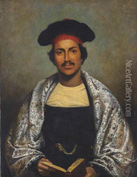 Portrait Of A Learned Gentleman Of Bengal Oil Painting - William Henry Florio Hutchisson