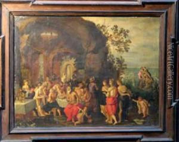 Feast Of The Gods Oil Painting - Adriaan van Stalbemt