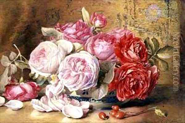 Pink and Red Roses in a Bowl Oil Painting - Mary Elizabeth Duffield