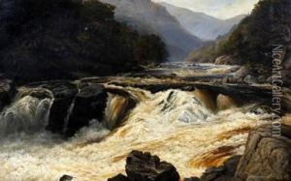 A Highland Stream In Spate Oil Painting - John Brandon Smith
