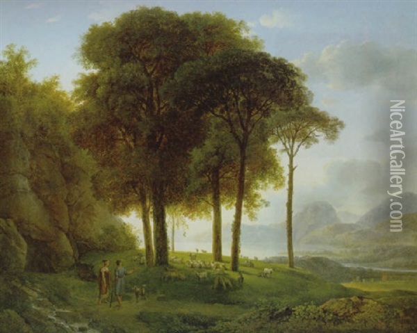 Arkadische Landschaft Mit Hirten Oil Painting - Johann Nepomuk Schoedlberger