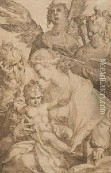 Sainte Famille Avec Deux Anges Musiciens, D'apres Bartholomeus Spranger Oil Painting - Jan Harmensz. Muller