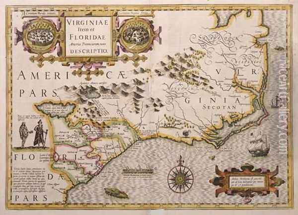 Map of Virginia and Florida Oil Painting - Jodocus Hondius