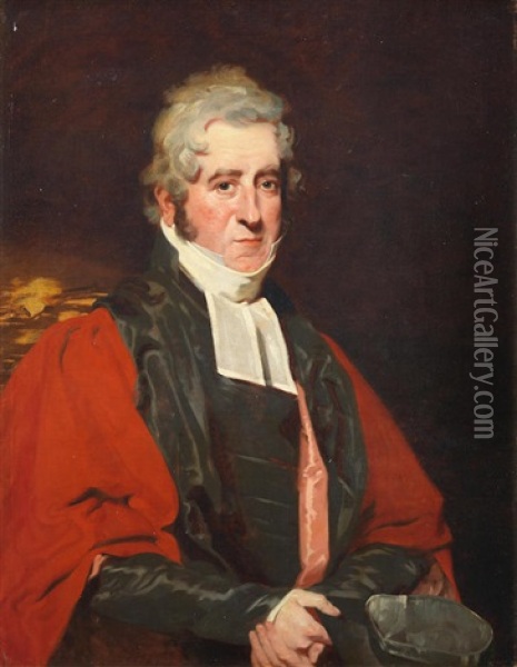 Portrait Of Rev. Doctor Robert Twiss, Bust-length, In Doctoral Robes; And Portrait Of His Wife, Fanny Twiss, Bust-length, In A White Dress And Headdress Oil Painting - Henry Wyatt