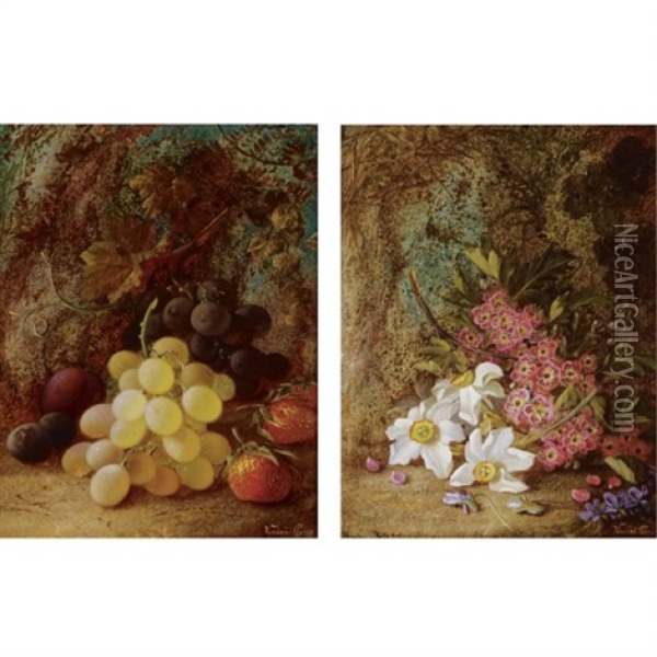 Still Life Of Fruit (+ Still Life Of Flowers; Pair) Oil Painting - Vincent Clare