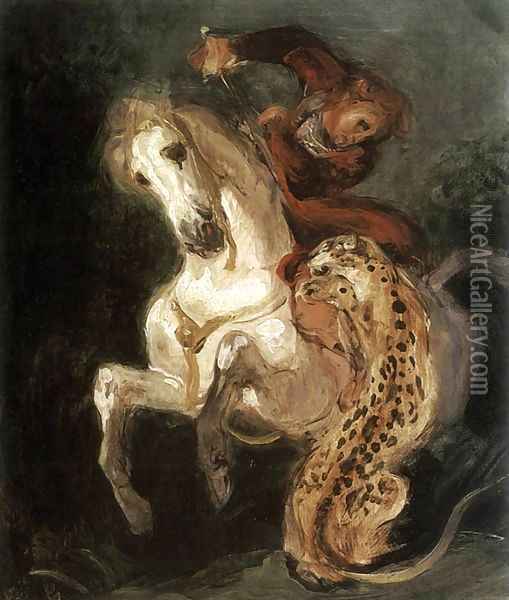Jaguar Attacking a Horseman Oil Painting - Eugene Delacroix