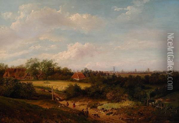 Dutch Landscape Oil Painting - Anthony Andreas De Meijier