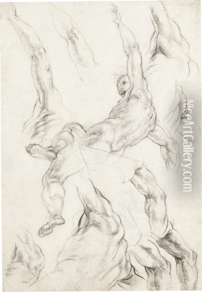 Studies Of A Seated Male Nude, And Of His Raised Left Arm Oil Painting - Giovanni Alberti