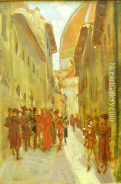 Strada Di Firenze Con Personaggi Oil Painting - Jean, Giovanni Lessi