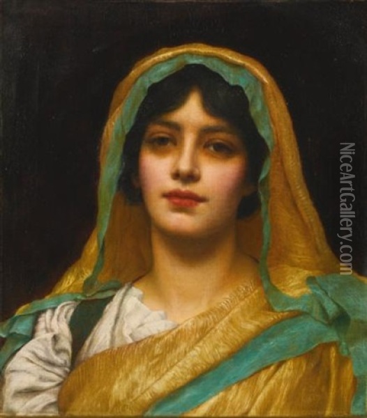Head Of A Girl, Atalanta Oil Painting - John William Godward