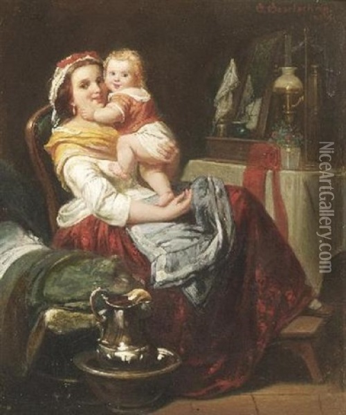 Mutter Mit Kind Oil Painting - Eduard Geselschap