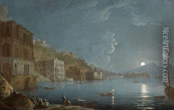 Vue De La Baie De Naples Par Pleine Lune Depuis Posilippo Oil Painting - Pietro Fabris