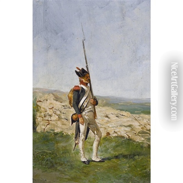 Grenadier In Der Landschaft Oil Painting - Ernest Meissonier