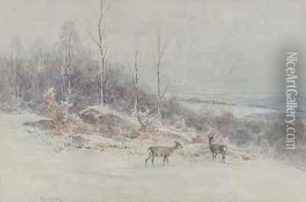 Winterlandschaft Mit Rehwild Oil Painting - Nelson Gray Kinsley