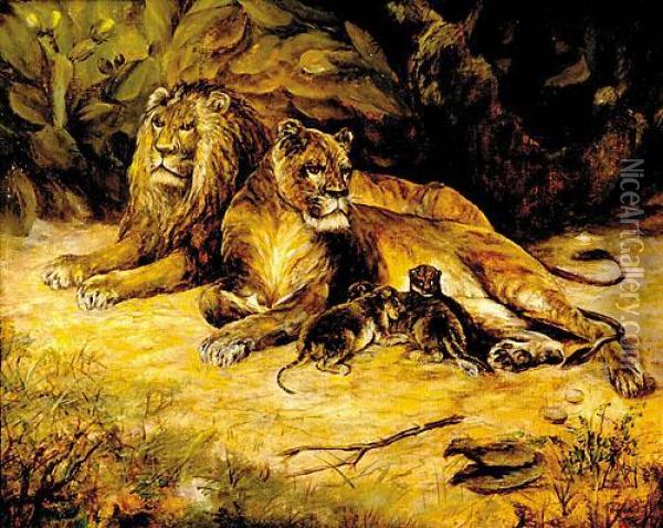 The Lion Family Oil Painting - Rosa Bonheur