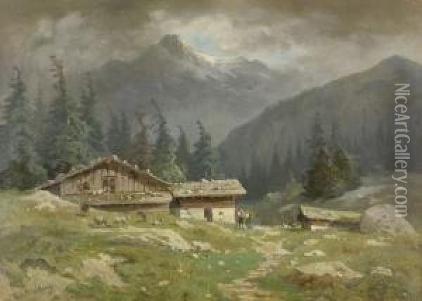 Alp Im Berner Oberland. Oil Painting - Friedrich Rudolf Von Frisching