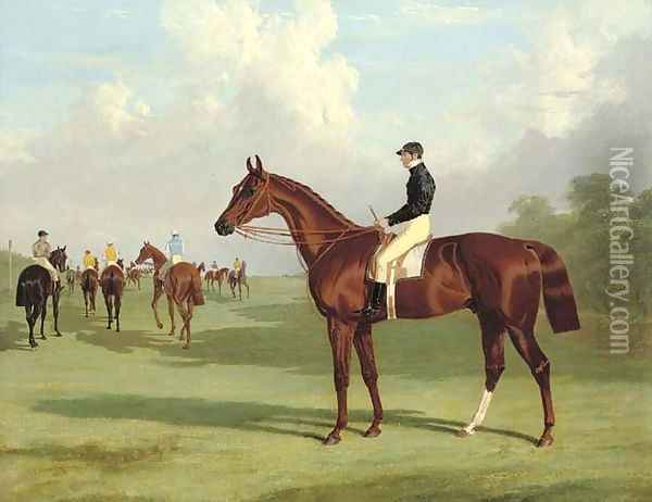 Mundig with William Scott up at the start for the 1835 Derby, jockeys and racehorses on the course beyond Oil Painting - John Frederick Herring Snr