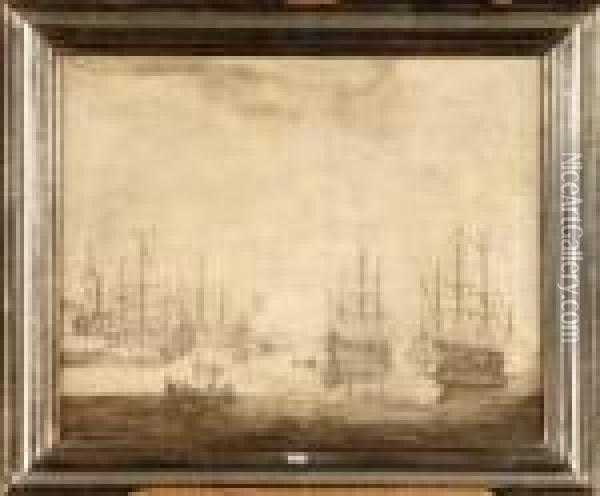 Voiliers De Haut Bord Ancres Dans Un Port Hollandais Oil Painting - Cornelis Pietersz De Mooy