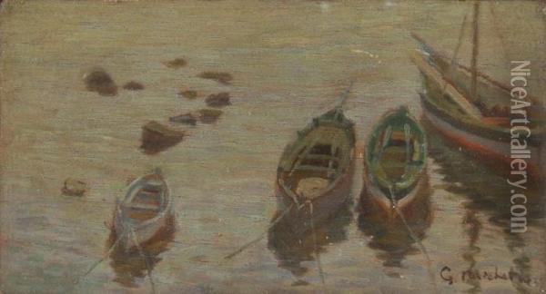 Barche All'ormeggio Oil Painting - Guglielmo Micheli