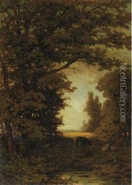 Cattle On A Forestpath Oil Painting - Theodoor Soeterik