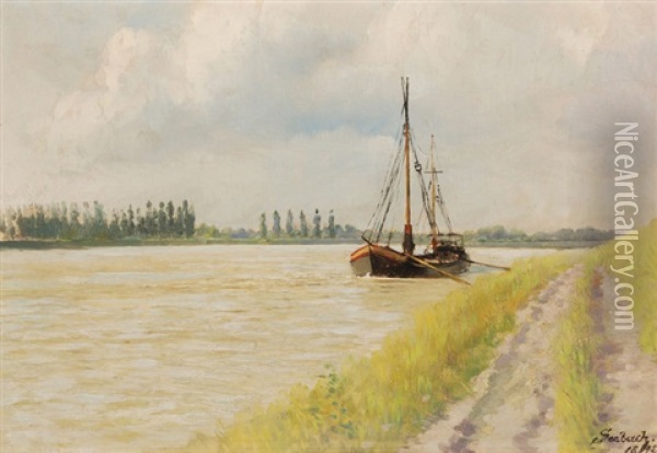 Kanallandschaft Mit Boot Oil Painting - Lothar von Seebach