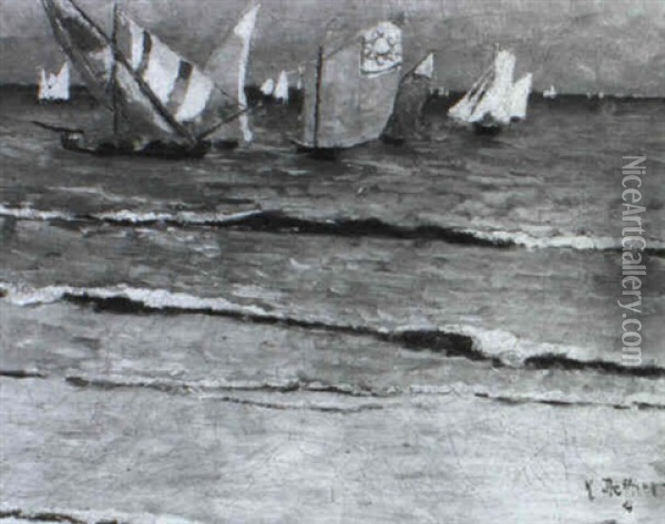 Segelboote Vor Der Kuste Oil Painting - Karl Heffner