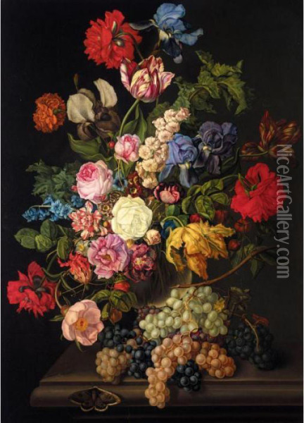 Grosses Blumenbouquet (large Flower Still Life) Oil Painting - Sebastian Wegmayr