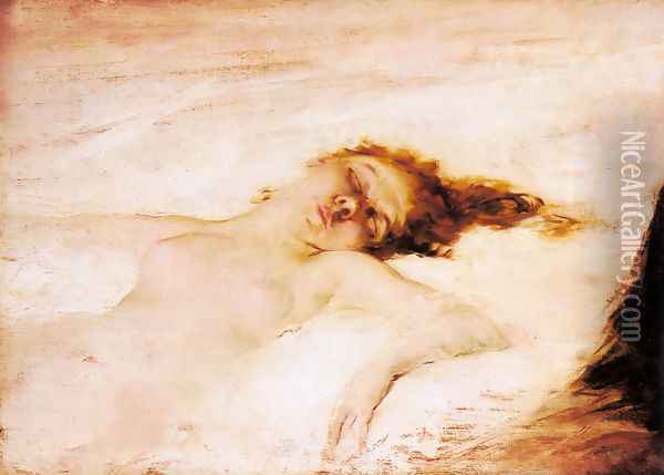 A Reclining Nude Oil Painting - Eduardo Leon Garrido