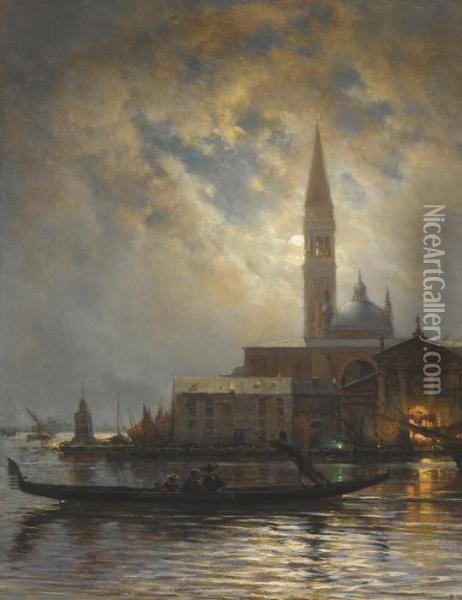 Venice By Moonlight Oil Painting - Alexei Petrovitch Bogoliubov