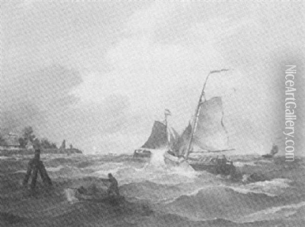 Mehrere Segelboote Auf Bewegter See Vor Hollandischer Kuste Oil Painting - Albert Halle