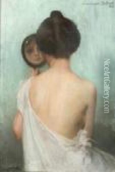 Jeune Femme Au Miroir Oil Painting - Pierre Carrier-Belleuse