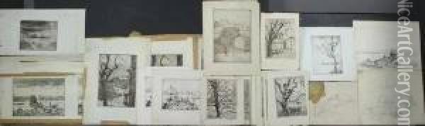 School, Early 20th Century, A 
Group Of 25 Etchings And Three Pencil Drawings, Presumably By The 
American Artist Hope Smith , Various Sizes With Most In Good Condition.
 Unframed. Provenance Oil Painting - Alessandro Algardi