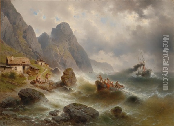 An Den Ufern Dalmatiens. Marine Oil Painting - Albert Rieger