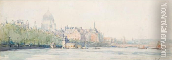 St Paul's And The Thames With Blackfriar's Bridge Oil Painting - Arthur Ernest Streeton
