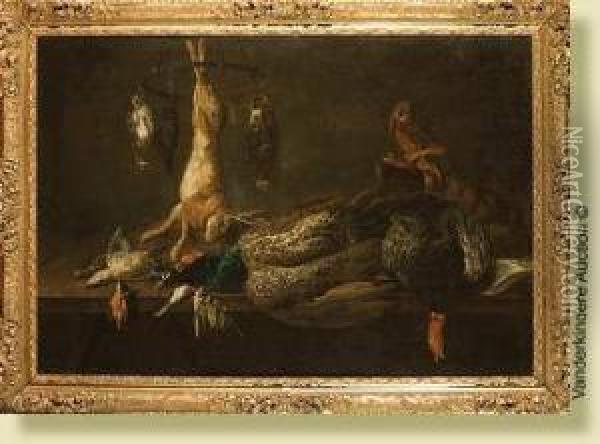 Nature Morte Au Faisan, Lievre, Hure De Sanglier Etgibier A Plumes Oil Painting - Adriaen van Utrecht