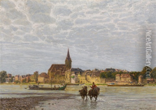 Horse-drawn Boat, Danube River Near Ybbs Oil Painting - Stefan Simony