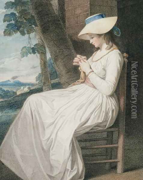 The Seamstress, engraved by Thomas Cheesman 1760-c.1834, pub. by John and Josiah Boydell, 1787 Oil Painting - George Romney
