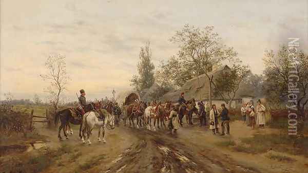 Cossacks Stopping at a Draw Well (Kosaken beim Halt an einem Ziehbrunnen) Oil Painting - Ludwik Gedlek