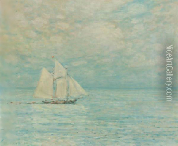 Sailing On Calm Seas, Gloucester Harbor Oil Painting - Frederick Childe Hassam