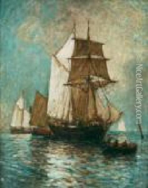 Ships In A Harbor Oil Painting - Paul King